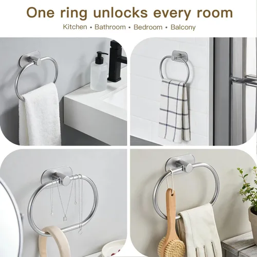 Miniatura 4 de Toallero autoadhesivo de acero inoxidable para baño, soporte para toallas de mano, sin perforaciones, moderno colgador de toallas de mano