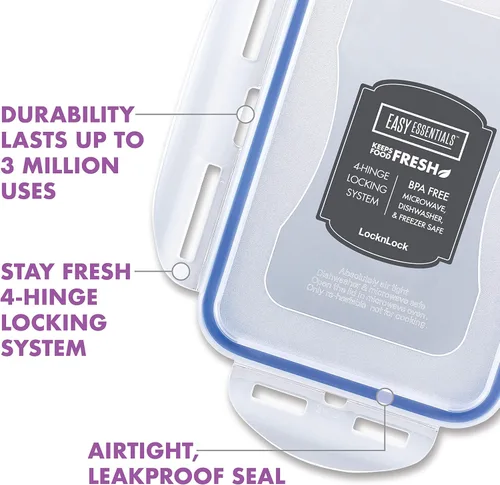 Miniatura 3 de LocknLock Easy Essentials - Tapas de almacenamiento de alimentos, recipientes herméticos, apilables, sin BPA, 6 piezas, transparente