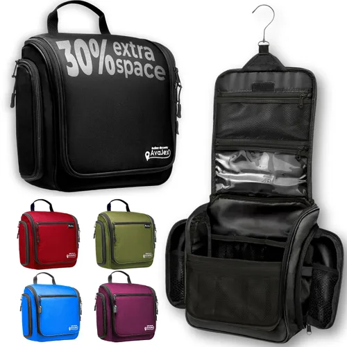 Miniatura 17 de Bolsa de aseo de viaje para hombres y mujeres - Organizador grande colgante de artículos de tocador - Bolsa de higiene impermeable con gancho L Rojo