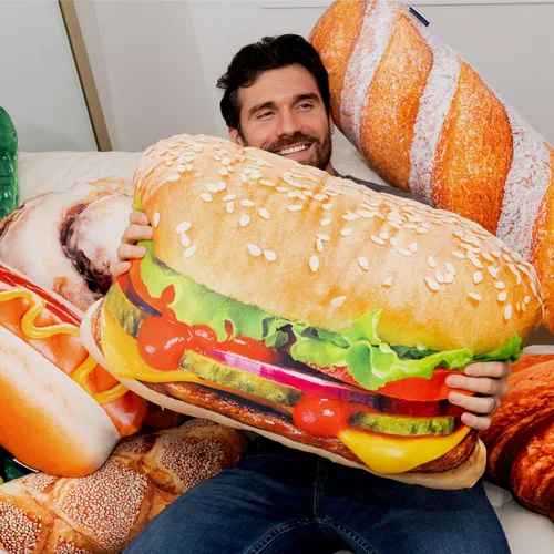 Miniatura 5 de Much Comfort Almohada Decorativa 3D de Hamburguesa con Queso Jugosa de 23" - Hecha con Tela Súper Suave y Ultra Premium - Linda, Cómoda, de Felpa