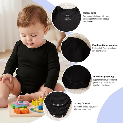 Miniatura 2 de DEFAHN Paquete de 2 mamelucos unisex para bebé, viscosa súper suave de bambú, unicolor de manga larga para bebés niños y niñas