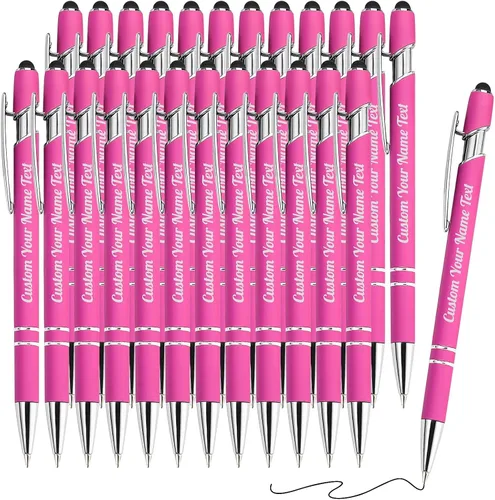Miniatura 31 de 12 bolígrafos personalizados a granel con grabado sin nombre, bolígrafos personalizados con lápiz capacitivo, logotipo de mensaje de texto grabado