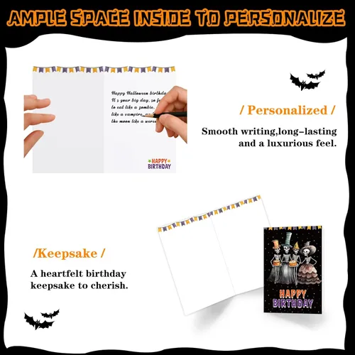 Miniatura 4 de WhatSign Divertida tarjeta de cumpleaños de Halloween, diseño de esqueleto espeluznante, tarjetas de Halloween para mujeres, hombres, niñas y niños