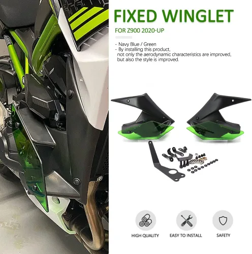 Miniatura 2 de Alerón para parabrisas de motocicleta, alerones desnudos, alerón de ala fija compatible con Kawasaki Z900 Z 900 Z900 2020 2021 (color: verde)