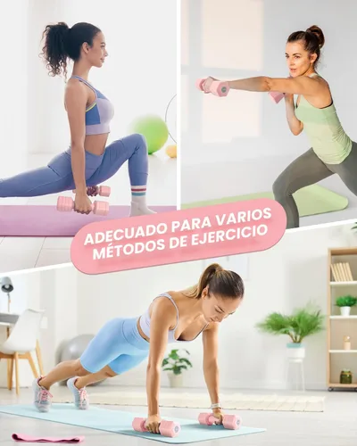 Miniatura 6 de Juego de mancuernas ajustables, juego de pesas de mano 4 en 1 para mujeres y hombres, un par de mancuernas de 10 libras cada uno de 2 libras, 3 Rosa