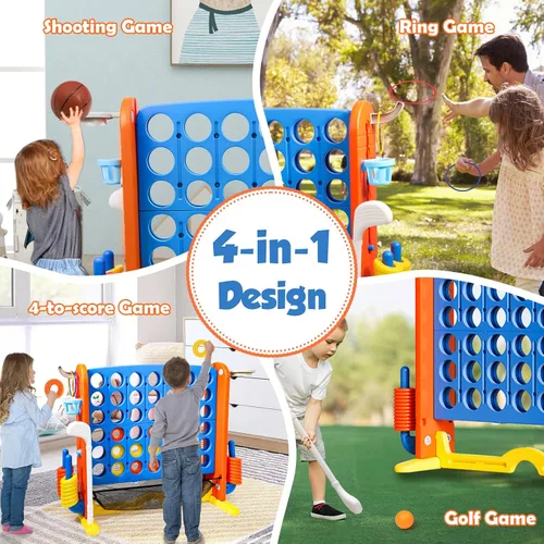 Miniatura 7 de Juego Gigante de Conectar 4 en Fila con Tela de Malla Altura Ajustable Set de Juego de Patio Jumbo 4-en-1 de 4-para-Anotar con Baloncesto, Golf
