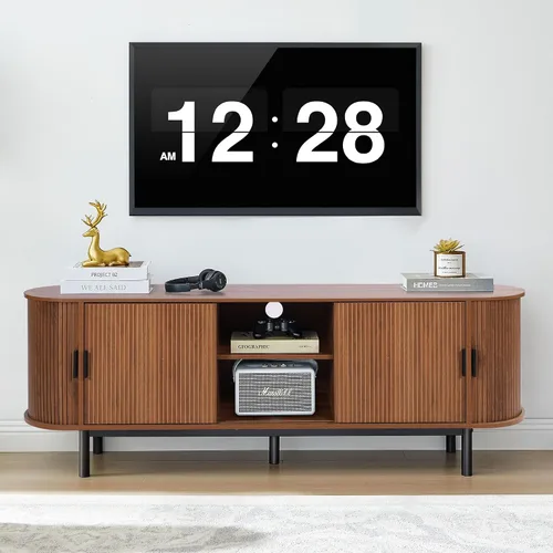 Miniatura 10 de Janmer Home Soporte de TV acanalado de 54 pulgadas con almacenamiento, consola de TV moderna de mediados de siglo con puertas correderas Tambour