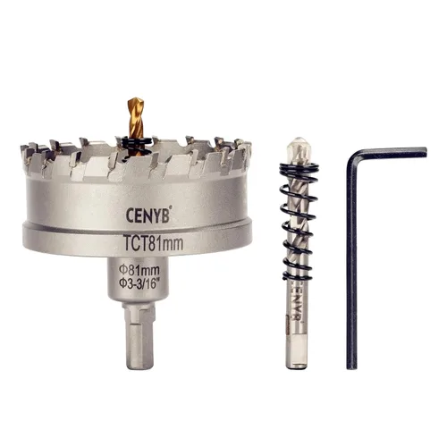 Miniatura 83 de 10 piezas (16-54 mm) Kit de sierra perforadora de carburo TCT para metales duros. Incluye 2 brocas de titanio, 1 broca piloto escalonada y 2 llaves