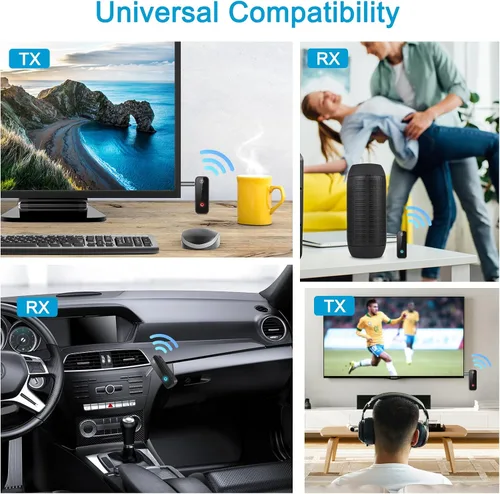 Miniatura 6 de Adaptador Bluetooth AUX 5.4 para automóvil, transmisor Bluetooth 2 en 1 receptor para auriculares de TV, altavoz estéreo para el hogar, llamadas