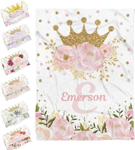 Miniatura 10 de Mantas de bebé personalizadas para niños y niñas, manta de bebé personalizada para niñas y niños, manta de bebé personalizada con corona de nombre