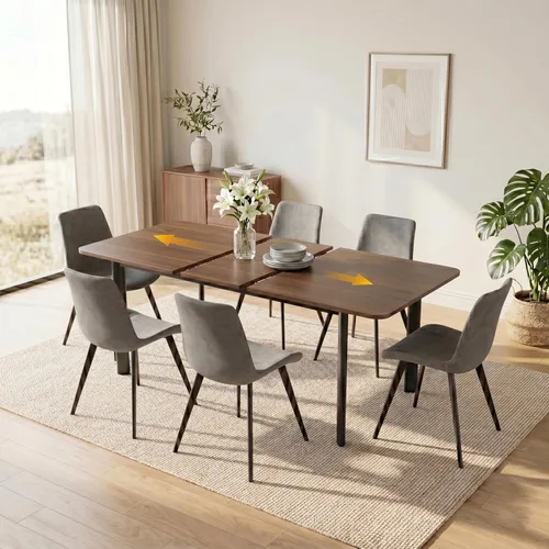 Miniatura 14 de HIPIHOM Juego de mesa de comedor extensible de 63 a 78.7 pulgadas para 6, mesa de cocina moderna con 6 sillas de comedor para 4 a 6 personas, mesa