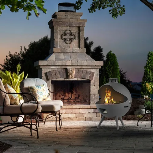 Miniatura 7 de Chimenea de gas exterior de 24 pulgadas, fogata de propano de 55,000 BTU con rocas de lava y cubierta de lluvia, hoguera semiesférica de 3 patas