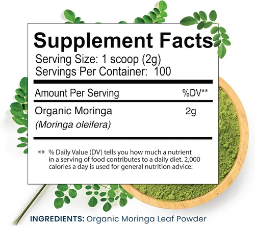 Miniatura 3 de Moringa orgánica en polvo, moringa colombiana recién molida, orgánica USDA, sin OMG, sin gluten, en una bolsa resellable para batidos, lattes