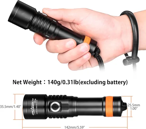 Miniatura 5 de ORCATORCH D530 Luz de Buceo, 1200 Lúmenes, Ángulo de Haz Estrecho de 7 Grados, Interruptor Lateral de Aleación de Titanio, 2 Modos de Iluminación