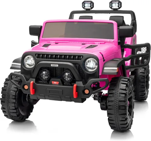 Hikiddo - Camioneta eléctrica de 2 plazas, 12 V para niños mayores de 3 a 8 años, juguete con control remoto - Rosa intenso