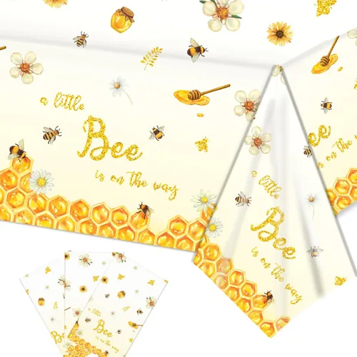 3 manteles y decoraciones con diseño de abejas pequeñas, manteles rectangulares de plástico desechables para niños y niñas, fiestas temáticas de