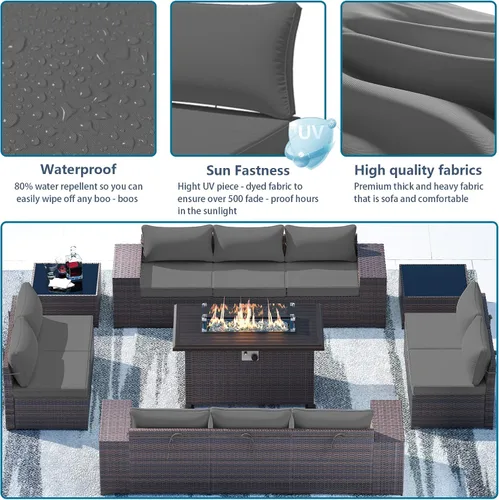 Miniatura 3 de Gotland Fundas de repuesto para cojines de patio, fundas de cojín para exteriores, funda impermeable para asiento de silla para sofá, muebles, Gris
