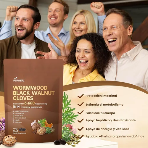 Miniatura 10 de Limpieza 18 en 1 de ajenjo de nogal negro para humanos, suministro para 80 días, porción de 6600 mg, limpieza intestinal rápida y salud digestiva