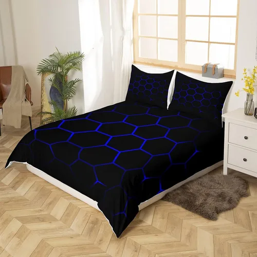 Miniatura 2 de Funda de edredón de panal para niños, hombres y niñas, juego de ropa de cama moderno con temática geométrica hexagonal, diseño de cuadrícula