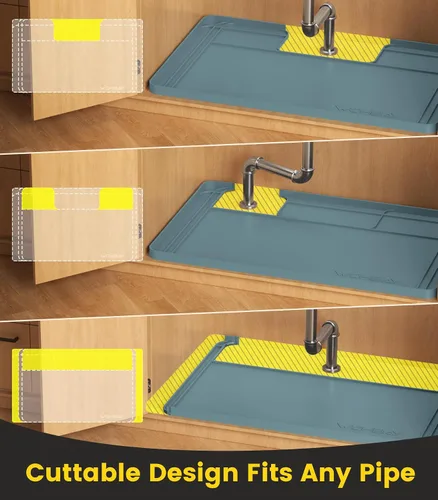 Miniatura 3 de Wohbay Alfombrillas impermeables para debajo del fregadero, 34 x 22 pulgadas o de corte más pequeño para adaptarse a la bandeja de goteo debajo