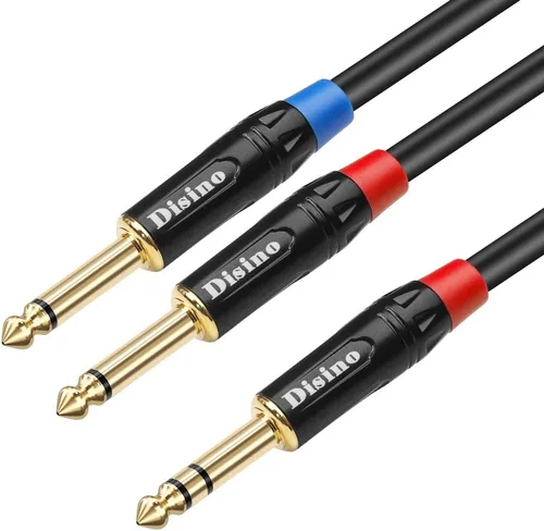 Cable de inserción divisor en Y estéreo TRS de 1/4 pulgadas, cable de audio de conector auxiliar de 1/4 pulgadas macho a doble salida TS mono de 1/4