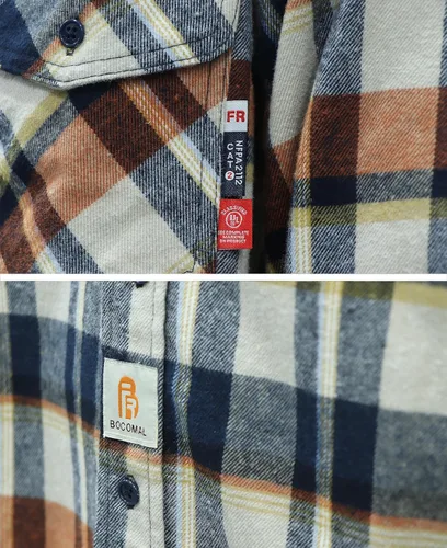 Miniatura 6 de BOCOMAL Camisas con capucha FR, camisas de franela a cuadros, con botones, resistentes al fuego, camisas de franela resistentes a la llama, chaqueta