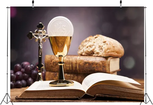 Miniatura 3 de Telón de fondo de tela de 5 x 3 pies para la primera comunión, objetos sagrados, Biblia, pan, vino, fotografía, fondo, iglesia cristiana, evento
