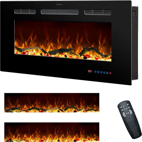 Insertos de chimenea eléctrica de 30 pulgadas, calentador de chimenea empotrado y montado en la pared para uso en interiores con control remoto, 13