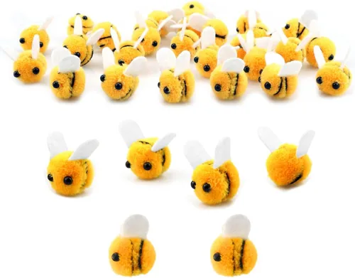SaktopDeco 28 piezas de fieltro de lana de abejas para manualidades, decoración de felpa de abeja para abeja, decoración de revelación de género,