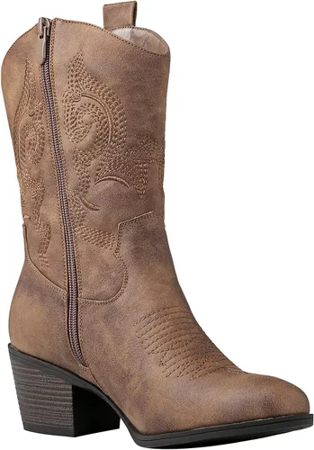 Miniatura 3 de GLOBALWIN Women's Mid Calf The Western Cowgirl Boots Fashion Cowboy Boots For Women Chunky Low Heel