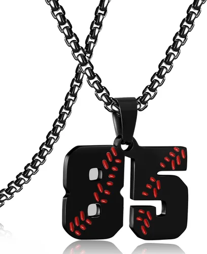Miniatura 31 de SKQIR Colgante de número de jersey de béisbol para hombres y niños - Cadena de acero inoxidable para atletas - Negro