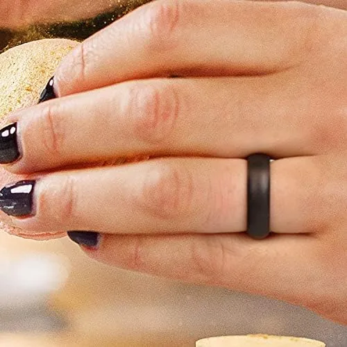 Miniatura 7 de ROQ - Anillo de bodas de silicona transpirable para mujer, diseño sólido de cúpula con brillo y acabado metálico, anillo de aniversario, anillo