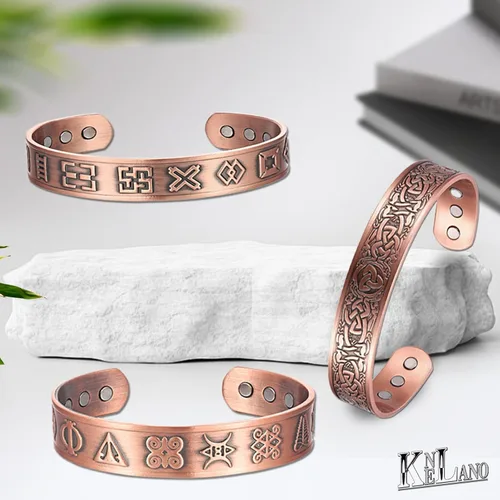 Miniatura 9 de Pulsera magnética de cobre para hombre, 99.9% de cobre puro, con 6 imanes de 3500 Gauss, pulsera magnética de cobre para hombres, pulseras de cobre