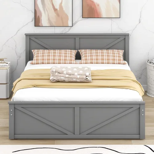 Miniatura 4 de Anwick Cama de plataforma de madera con 4 cajones de almacenamiento, base de cama de plataforma de madera maciza con cabecera y patas de apoyo