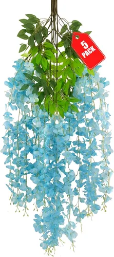 Miniatura 45 de Paquete de 12 flores colgantes de glicina rosa, flores colgantes falsas de 3.44 pies, guirnalda de glicina artificial para decoración de boda, telón