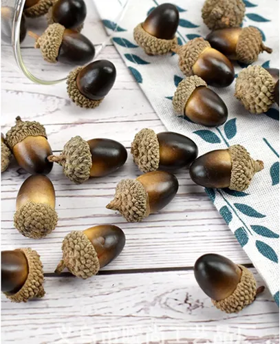 Miniatura 6 de Queenbox 50 piezas de bellota artificial y gorra, bricolaje, Navidad, Acción de Gracias, decoración para el hogar, otoño, invierno, vacaciones