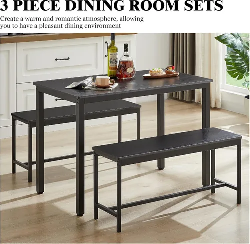 Miniatura 5 de Juego de mesa de comedor resistente y duradera para 4 personas con banco, mesa de cocina fácil de montar con banco, ahorro de espacio, juego ideal