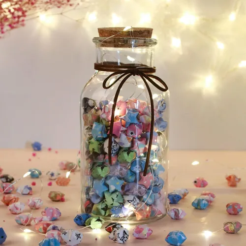 Miniatura 5 de 1120 hojas de tiras de papel para origami en forma de estrella con 2 diseños diferentes de lindos origami de dibujos animados para manualidades DIY