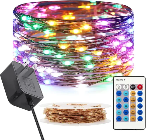 Miniatura 14 de RUICHEN Cadena de luces LED de alambre de cobre regulable de 33 pies, 100 luces LED enchufables con control remoto, blanco cálido