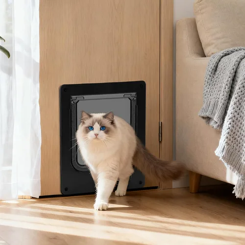 Miniatura 4 de HEEPDD Interior Exterior Cat Door, 4 Way Lock Pet Door with ABS Material Easy to Set Up and Simple Installation for Cabinets Garages Rooms Cat Black