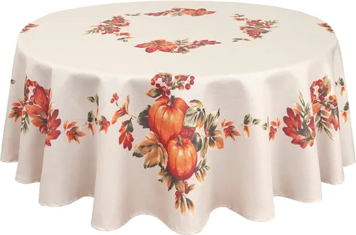 Miniatura 11 de Lintex Mantel de tela de cosecha de otoño de Thanksgiving Traditions, cuadrado de 52 x 52 pulgadas, parche de calabaza y borde de hojas de otoño