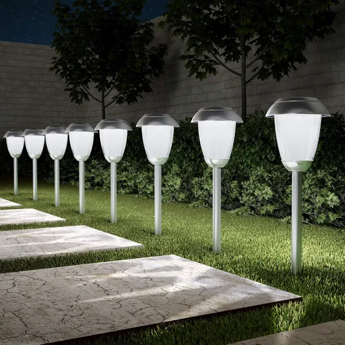 Miniatura 6 de Pure Garden - Juego de luces solares para camino, juego de 8 a 16 pulgadas de alto de acero inoxidable para exteriores, iluminación para jardín
