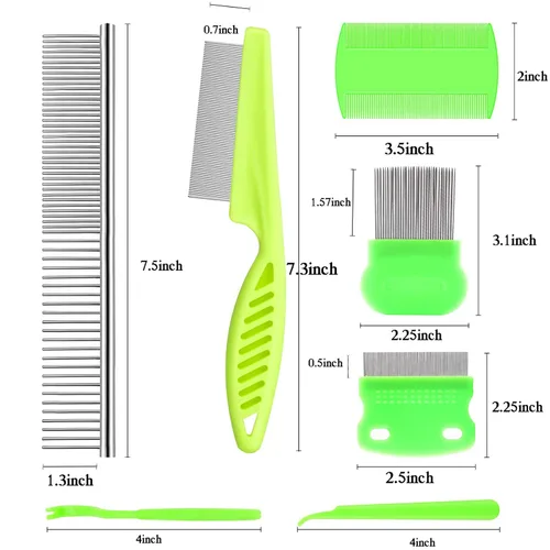 Miniatura 3 de Lamoutor Peine de pulgas para mascotas, peine de dientes finos y peines de acero inoxidable para mascotas, 7 unidades para perros, gatos y mascotas