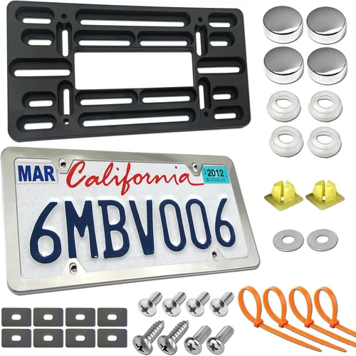 Miniatura 11 de ZXFOOG Kit de montaje de placa de matrícula delantera - Soporte de parachoques para placa de matrícula y marco de etiqueta de aluminio negro mate
