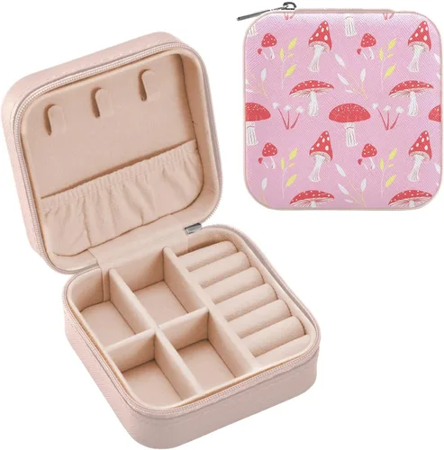 Miniatura 2 de Joyero de viaje organizador para mujeres, niñas y hombres, pequeña caja de almacenamiento portátil para joyas, aretes, anillos, collares, hongos