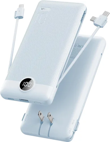 Miniatura 12 de Cargador portátil, banco de energía integrado y enchufe de pared de CA, banco portátil VRURC USB C de 10000 mAh, cargador de teléfono esencial
