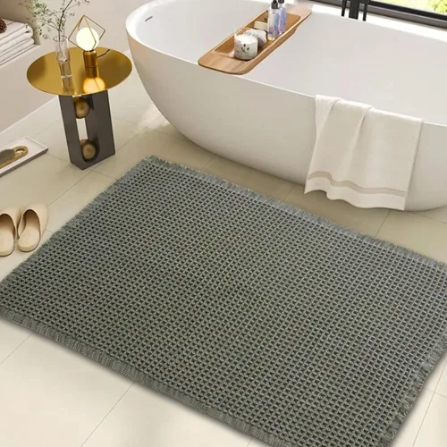 Miniatura 15 de Alfombras de baño de punto gofre, estilo bohemio, súper absorbente, antideslizante, lavable, ultra suave, con parte trasera de goma, tapetes de baño