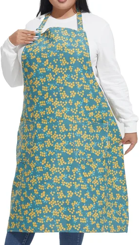 Miniatura 34 de Delantales de algodón y lino para hornear, talla grande, para mujer, con bolsillos, cocina