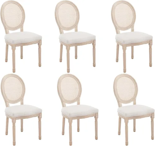 Miniatura 20 de chairus Juego de 2 Sillas de Comedor Estilo Granja Sillas de Comedor de Casa de Campo Francés Sillas Tapizadas de Tela Vintage con Respaldo Redondo