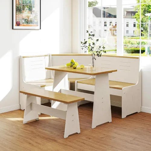 Breakfast Nook - Juego de sillas de banco de cocina, mesa de comedor esquinera, ahorro de espacio, asiento reversible en forma de L para 3-5 Madera